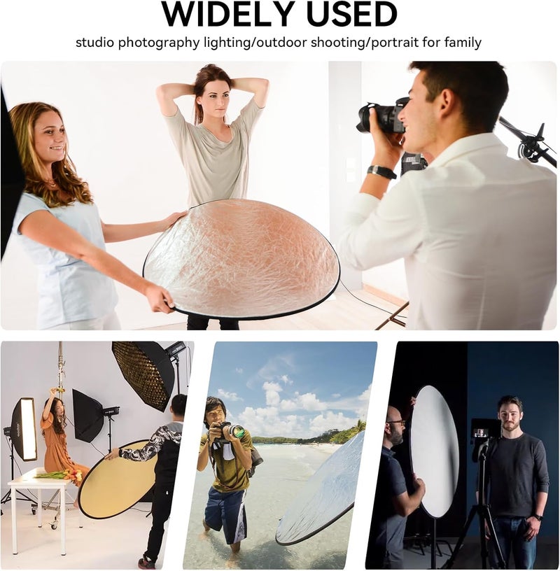 UTEBIT 43"/110cm Photography Reflector with Stand & Clamp, Collapsible Light Reflector with Bag 5 in 1 Multi Disc Translucent/Silver/Gold/White/Black Photography Reflector for Studio&Outdoor Lighting - Image 3